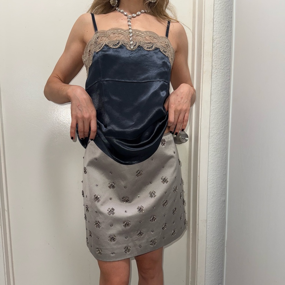 Veronica Beard Silver Satin Skirt